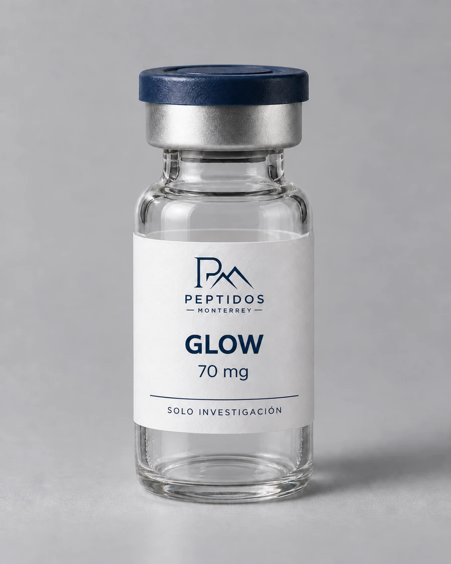 Frasco de GLOW 70 mg de Péptidos Monterrey